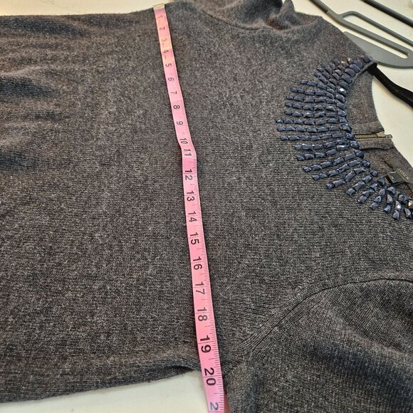 J. Crew Jeweled Starburst Beaded Sweater Medium Gray Wool, Rabbit Hair - Picture 9 of 10